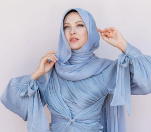 Bella İpek Dokuda Organze Şal Gri - FioraofDress - tesettur - abiye - GRİ - hijab - evening - dress
