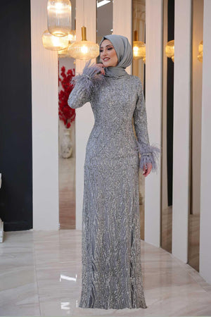 Beray Tesettür Abiye - FioraofDress - tesettur - abiye - 48 - gri - hijab - evening - dress
