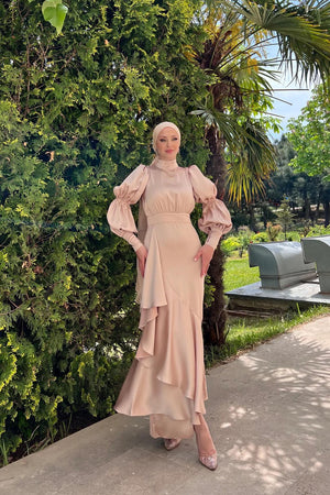 Birsu Tesettür Abiye - FioraofDress - tesettur - abiye - 44 - Pudra - hijab - evening - dress