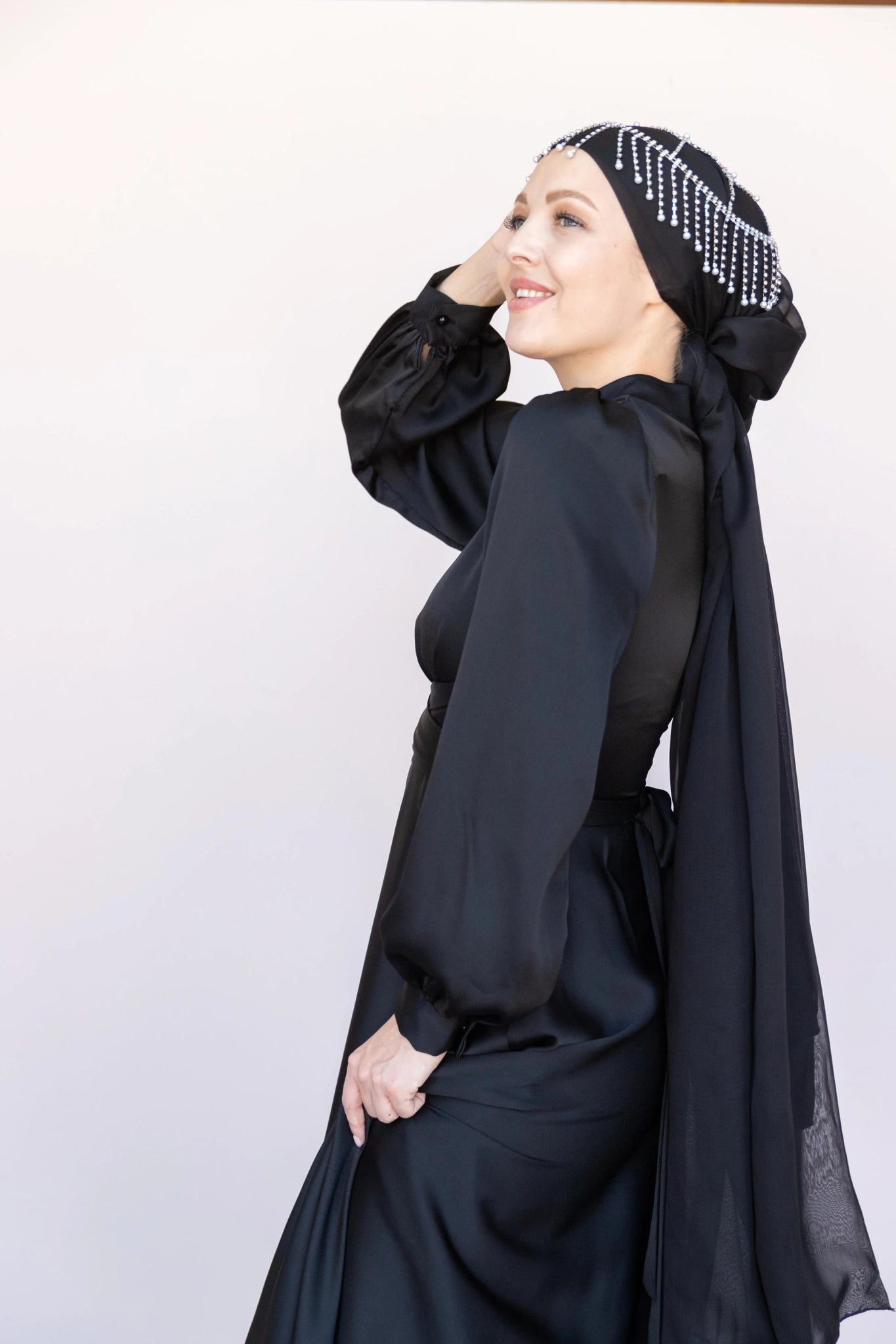 Çarpraz Saten Tesettür Abiye - FioraofDress - tesettur - abiye - 38 - SİYAH - hijab - evening - dress