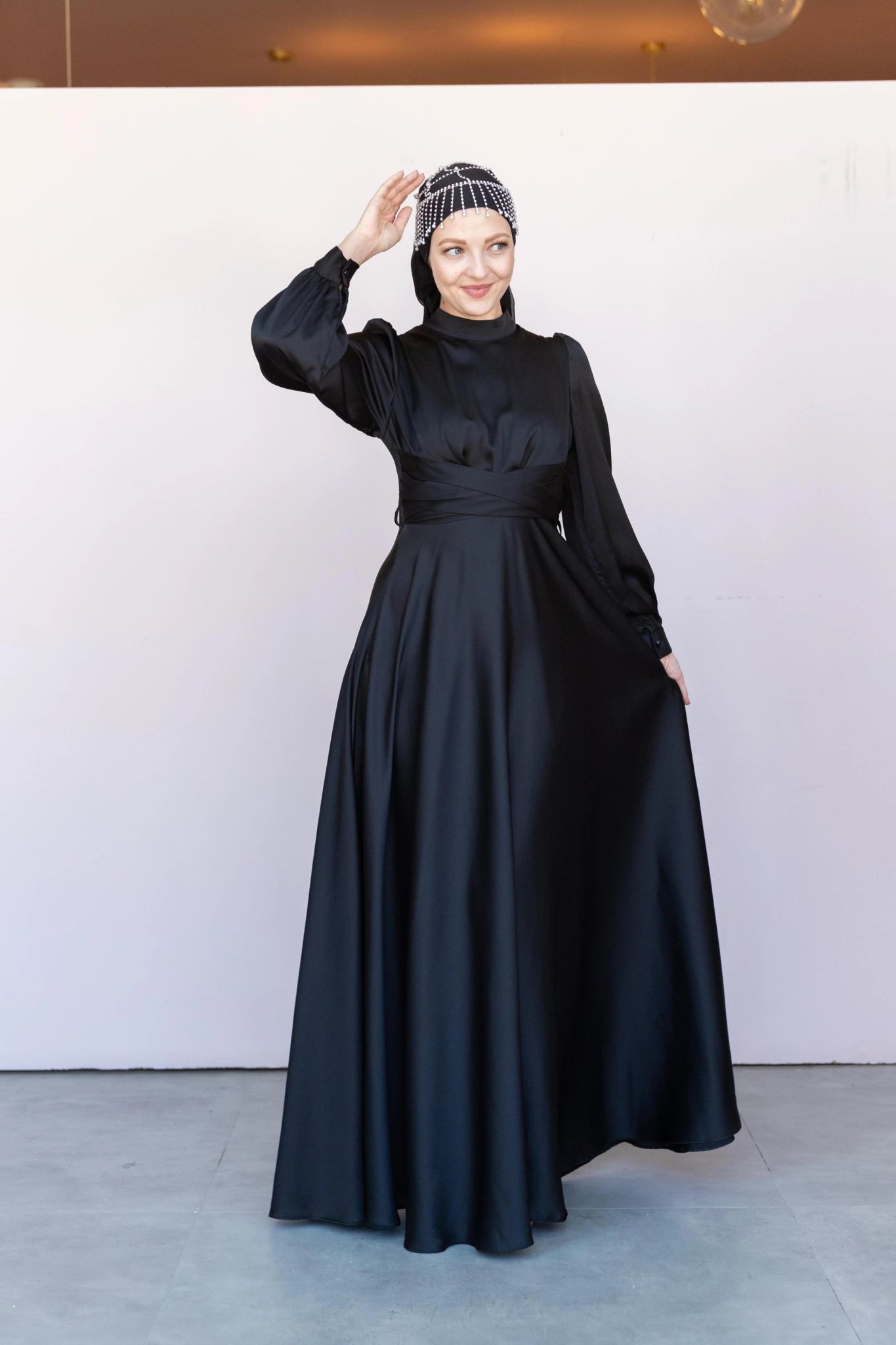 Çarpraz Saten Tesettür Abiye - FioraofDress - tesettur - abiye - 38 - SİYAH - hijab - evening - dress
