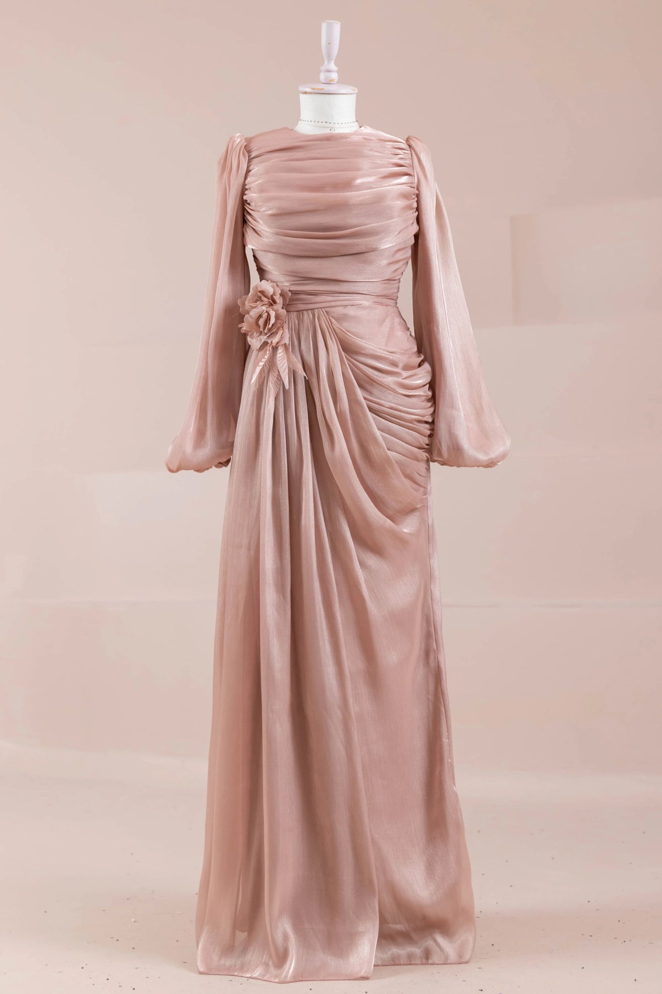 Çiçekli Lotus Tesettür Abiye - FioraofDress - tesettur - abiye - Somon - 38 - hijab - evening - dress