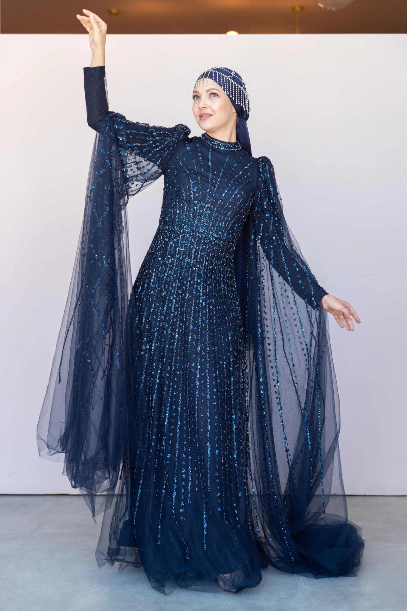 Cindy Abiye - FioraofDress - tesettur - abiye - 36 - LACİVERT - hijab - evening - dress