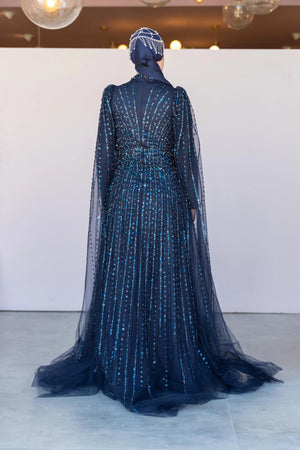 Cindy Abiye - FioraofDress - tesettur - abiye - 36 - LACİVERT - hijab - evening - dress