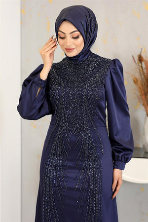 Cindy Tesettür Abiye Lacivert - FioraofDress - tesettur - abiye - 48 - hijab - evening - dress
