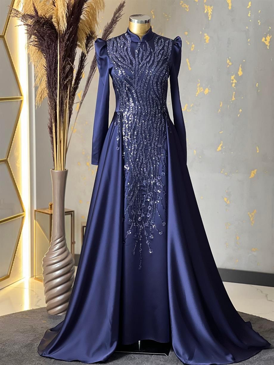 Damla Tesettür Abiye Lacivert - FioraofDress - tesettur - abiye - 48 - hijab - evening - dress