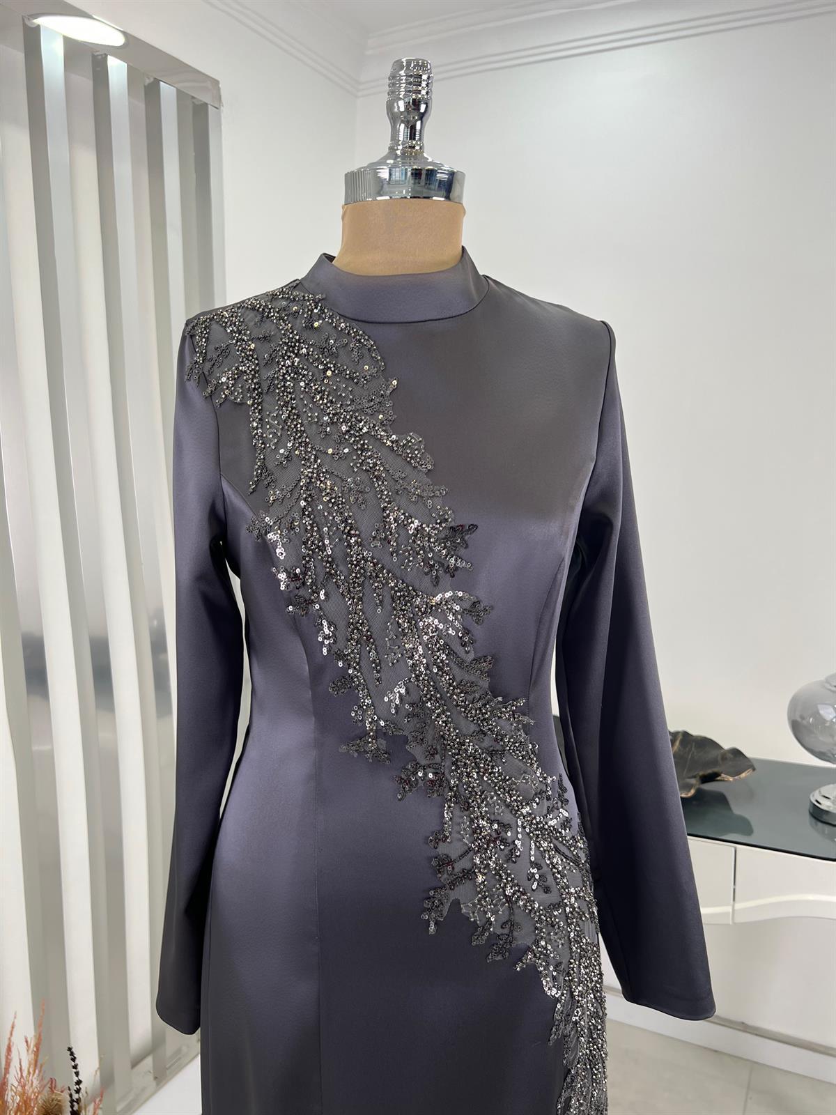 Deniz Balık Etek Tesettür Abiye Gri - FioraofDress - tesettur - abiye - 48 - hijab - evening - dress