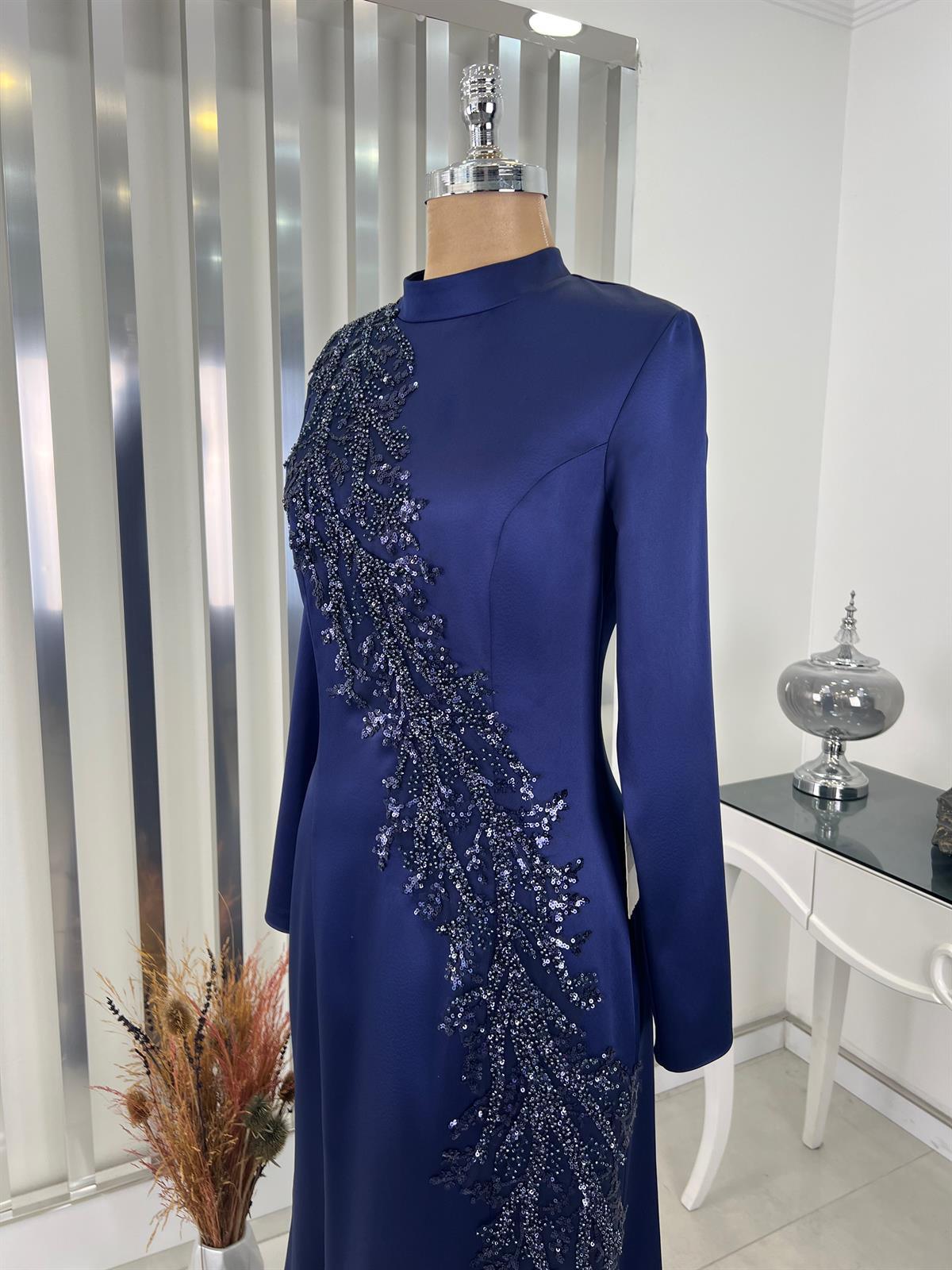 Deniz Balık Etek Tesettür Abiye Lacivert - FioraofDress - tesettur - abiye - 48 - hijab - evening - dress