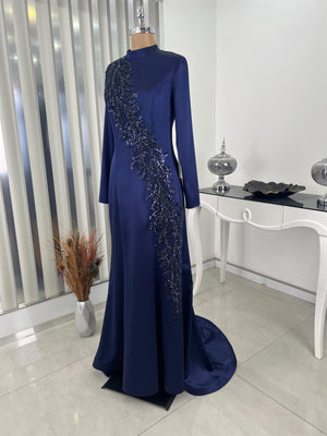 Deniz Balık Etek Tesettür Abiye Lacivert - FioraofDress - tesettur - abiye - 48 - hijab - evening - dress