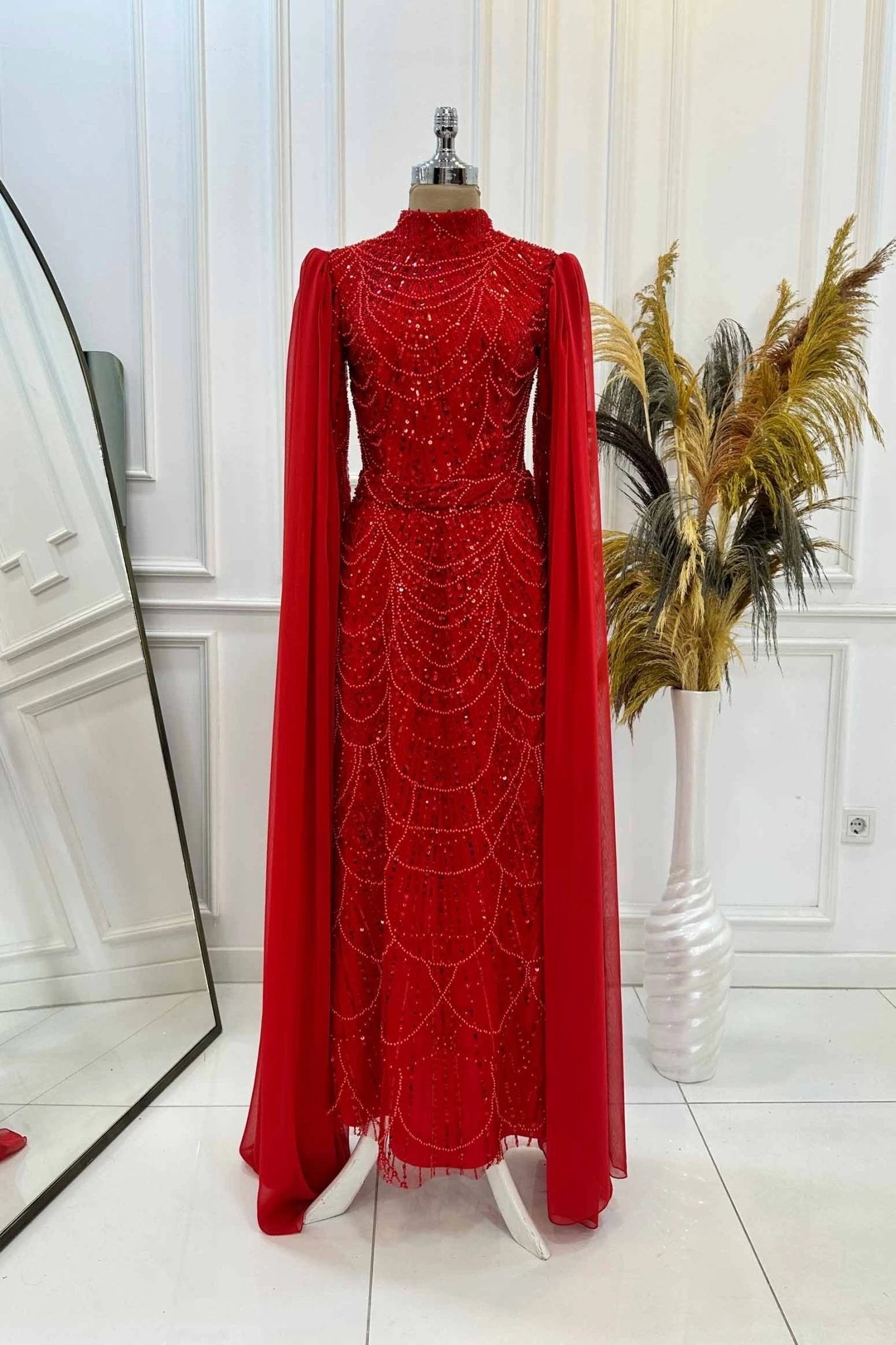 Devin Tesettür Abiye - FioraofDress - tesettur - abiye - 48 - Kırmızı - hijab - evening - dress