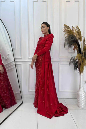 Dicle Tesettür Abiye - FioraofDress - tesettur - abiye - 48 - Kırmızı - hijab - evening - dress