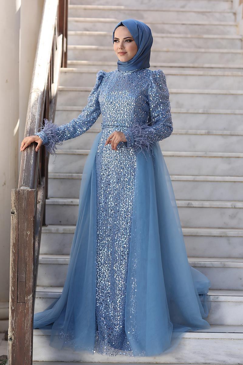Dila Tesettür Abiye Mavi - FioraofDress - tesettur - abiye - 48 - hijab - evening - dress