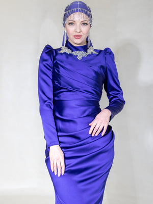 Drapeli Mira Tesettür Abiye - FioraofDress - tesettur - abiye - 44 - SAX - hijab - evening - dress