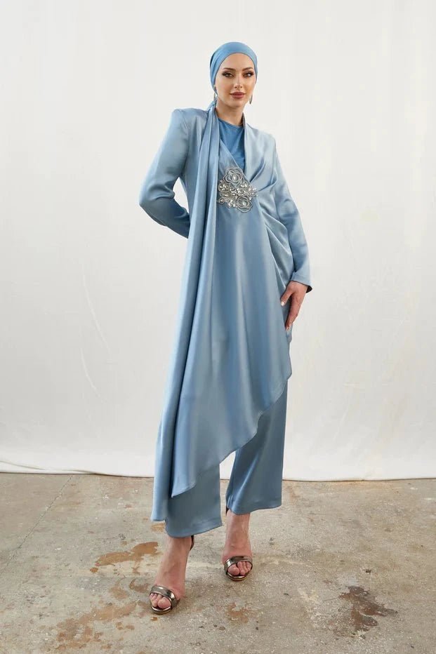 Duru Taşlı Bebe Mavisi Tesettür Takım - FioraofDress - tesettur - abiye - 42 - BEBE MAVİSİ - hijab - evening - dress