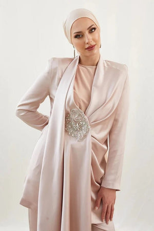 Duru Taşlı Pudra Tesettür Takım - FioraofDress - tesettur - abiye - 42 - hijab - evening - dress