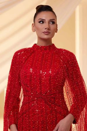 Efsun Tesettür Abiye - FioraofDress - tesettur - abiye - Kırmızı - 38 - hijab - evening - dress