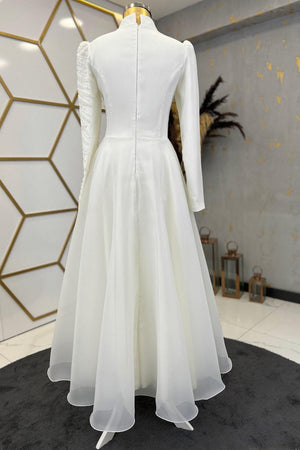 Ela Tesettür Abiye Beyaz - FioraofDress - tesettur - abiye - 48 - hijab - evening - dress