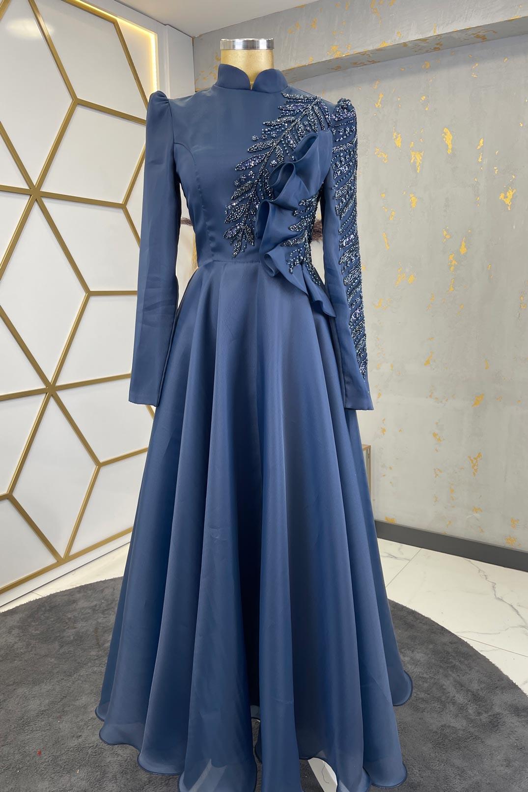 Ela Tesettür Abiye Lacivert - FioraofDress - tesettur - abiye - 48 - hijab - evening - dress