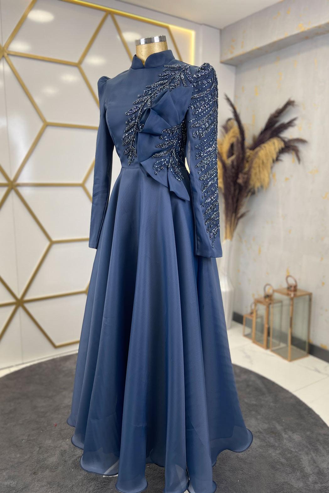 Ela Tesettür Abiye Lacivert - FioraofDress - tesettur - abiye - 48 - hijab - evening - dress