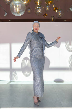 Farilya Tesettür Abiye - FioraofDress - tesettur - abiye - 38 - gri - hijab - evening - dress