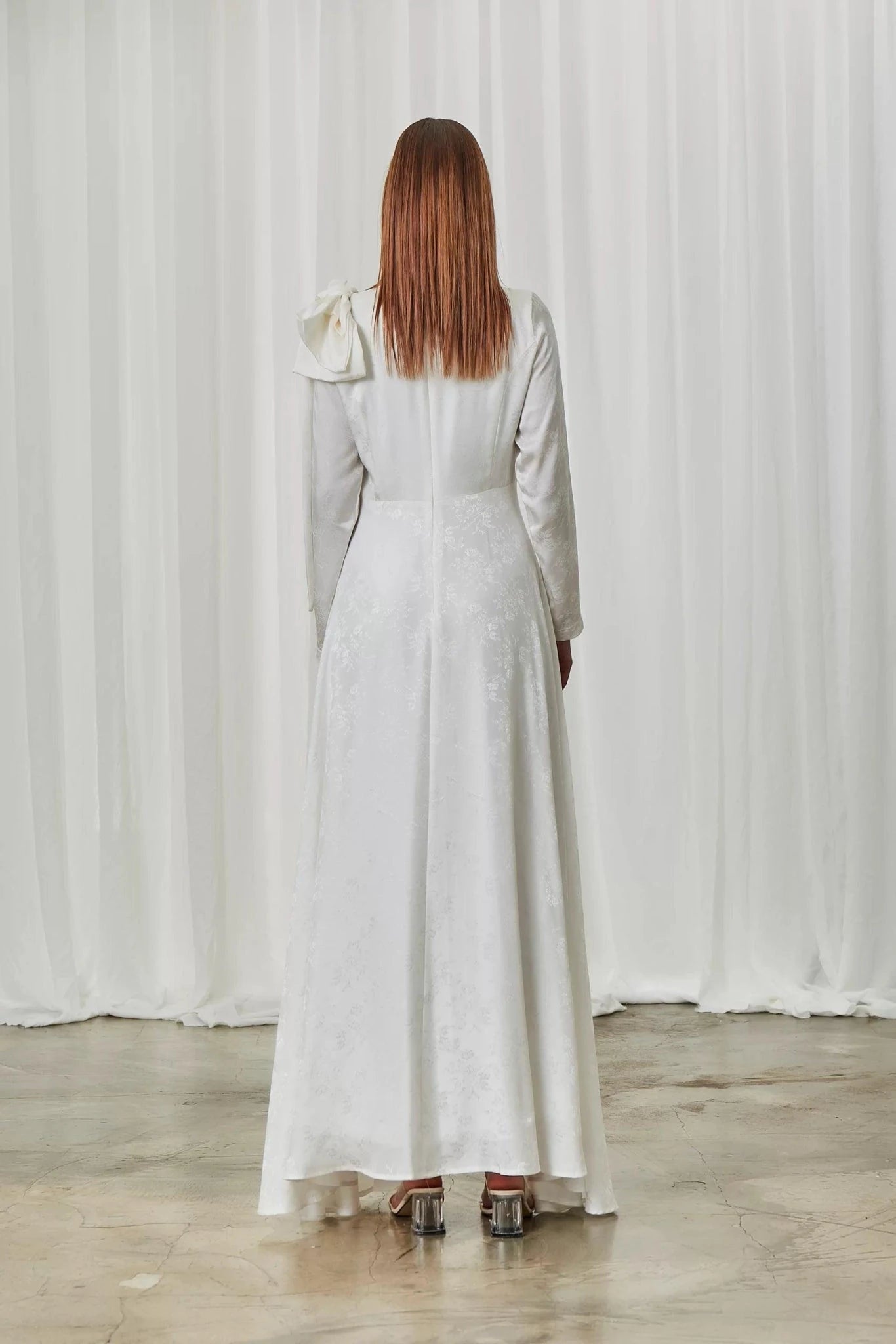 Fiyonk Detaylı Saten Abiye - FioraofDress - tesettur - abiye - 40 - Beyaz - hijab - evening - dress