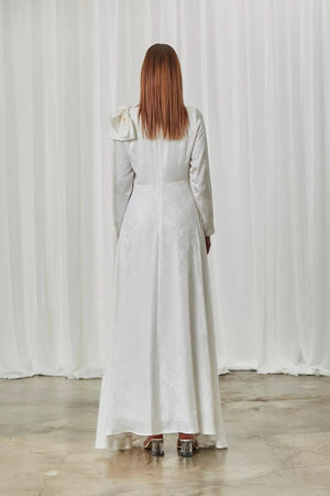Fiyonk Detaylı Saten Abiye - FioraofDress - tesettur - abiye - 40 - Beyaz - hijab - evening - dress