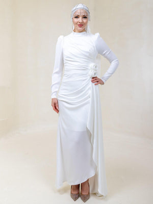 Gül Detay Tesettür Abiye - FioraofDress - tesettur - abiye - 44 - Beyaz - hijab - evening - dress