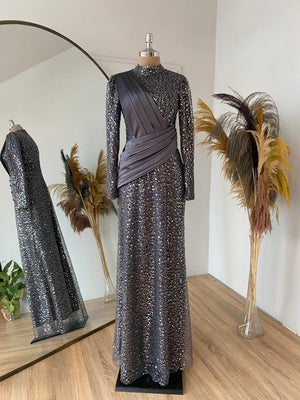Kate Tesettür Abiye Antrasit - FioraofDress - tesettur - abiye - 48 - hijab - evening - dress