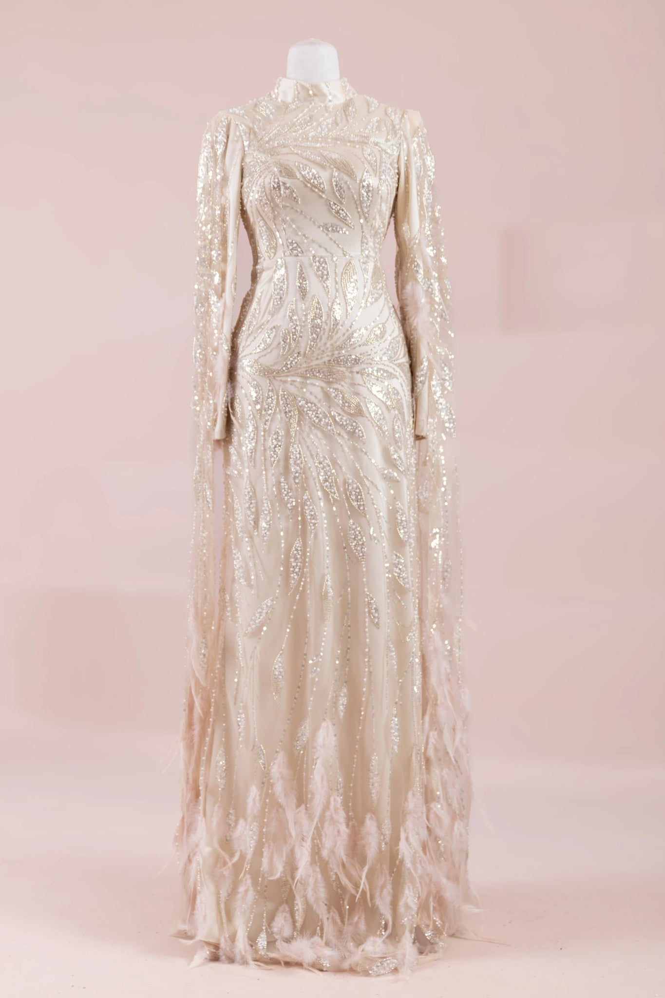 Kol Pelerin Tesettür Abiye - FioraofDress - tesettur - abiye - krem - 38 - hijab - evening - dress