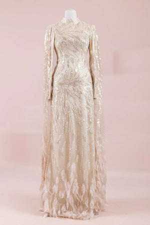 Kol Pelerin Tesettür Abiye - FioraofDress - tesettur - abiye - krem - 38 - hijab - evening - dress