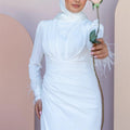 Kolları Tüylü Drapeli Tesettür Abiye - FioraofDress - tesettur - abiye - 46 - Beyaz - hijab - evening - dress
