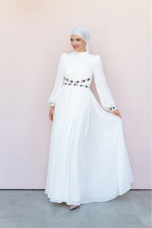 Kuğu Tesettür Abiye - FioraofDress - tesettur - abiye - 36 - Beyaz - hijab - evening - dress