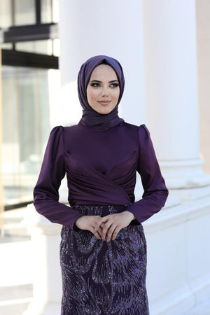 Larin Tesettür Abiye Mürdüm - FioraofDress - tesettur - abiye - 48 - hijab - evening - dress