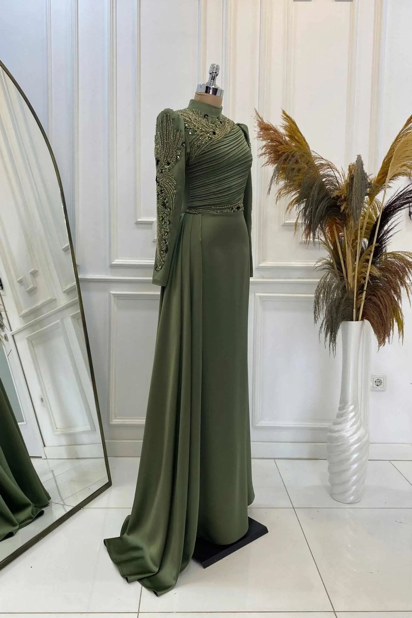 Leyla Tesettür Abiye - FioraofDress - tesettur - abiye - haki - 38 - hijab - evening - dress