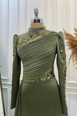 Leyla Tesettür Abiye - FioraofDress - tesettur - abiye - haki - 38 - hijab - evening - dress