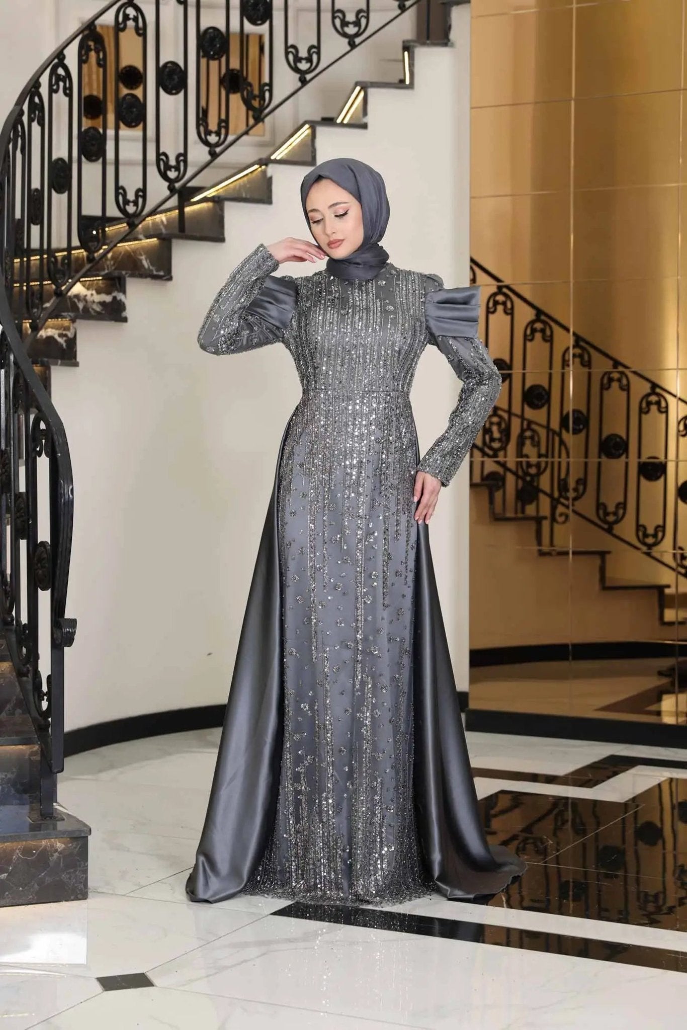 Manolya Tesettür Abiye - FioraofDress - tesettur - abiye - 38 - antrasitt - hijab - evening - dress