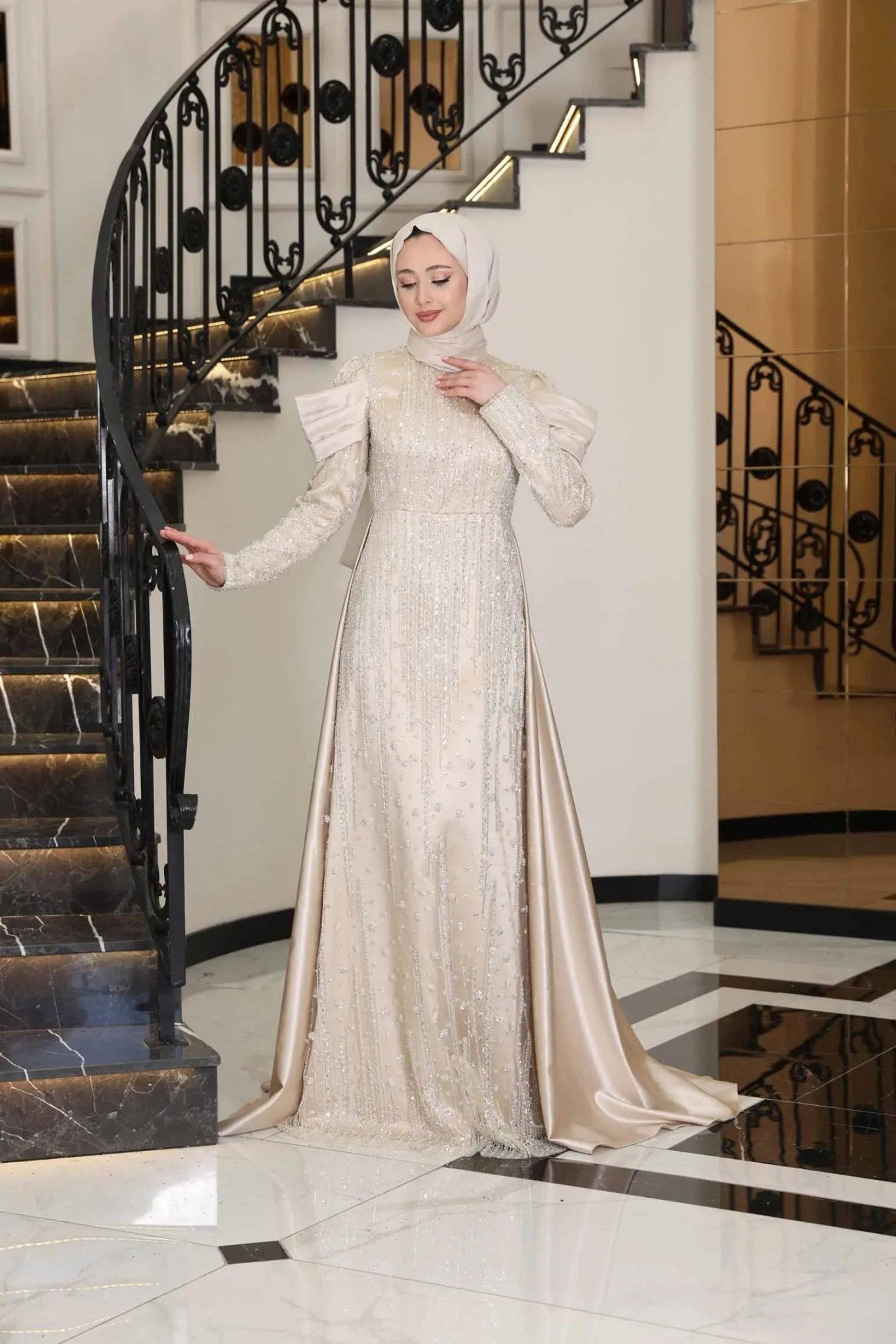 Manolya Tesettür Abiye - FioraofDress - tesettur - abiye - 38 - BEJ - hijab - evening - dress