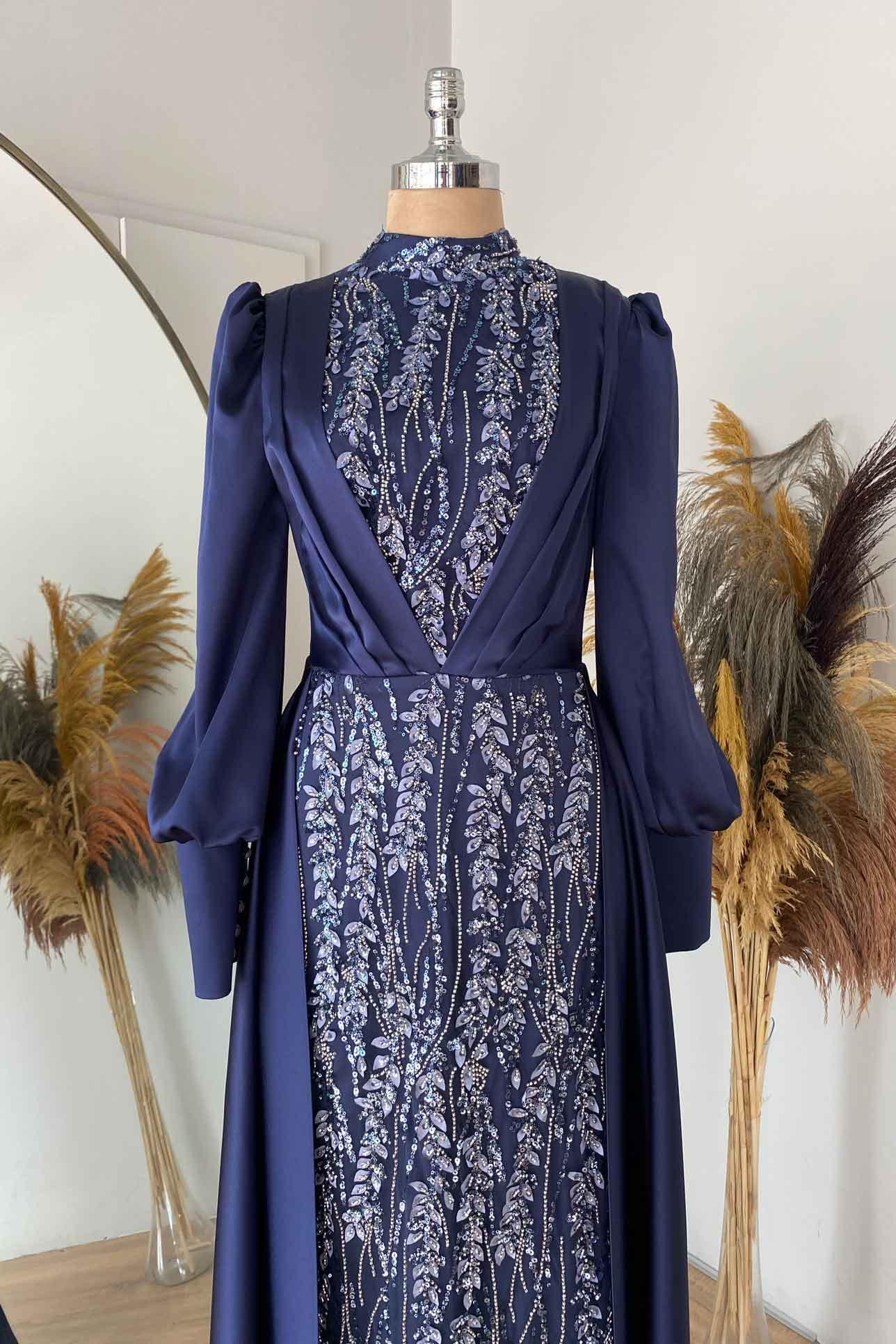 Matmazel Tesettür Abiye Lacivert - FioraofDress - tesettur - abiye - 48 - hijab - evening - dress