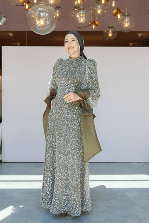 Melena Tesettür Abiye - FioraofDress - tesettur - abiye - 46 - haki - hijab - evening - dress