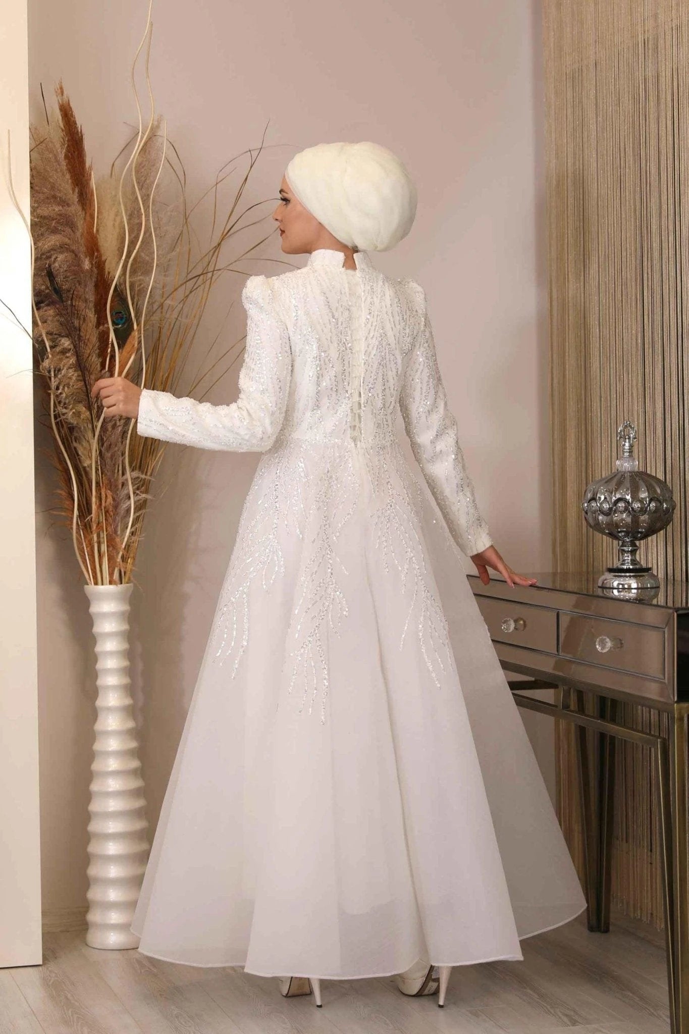 Mihrimah Abiye - FioraofDress - tesettur - abiye - 54 - Beyaz - hijab - evening - dress