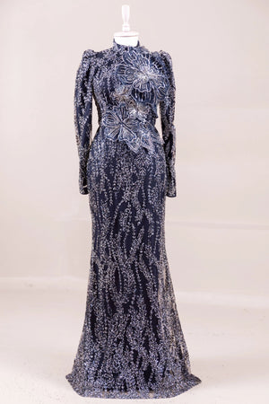 Najma Tesettür Abiye - FioraofDress - tesettur - abiye - LACİVERT - 36 - hijab - evening - dress