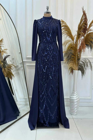 Natalie Tesettür Abiye - FioraofDress - tesettur - abiye - lacivert - 36 - hijab - evening - dress