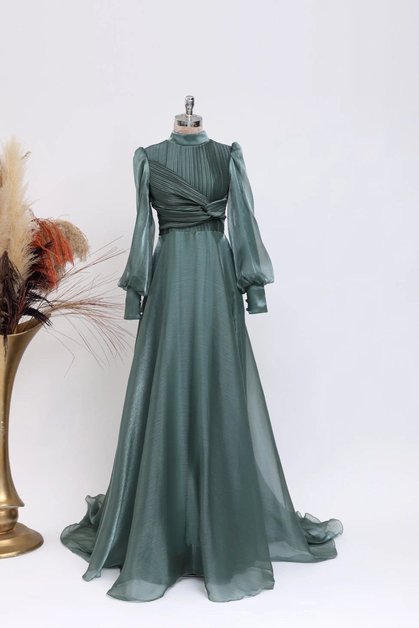 Naz Abiye - FioraofDress - tesettur - abiye - 38 - Yağı Yeşil - hijab - evening - dress