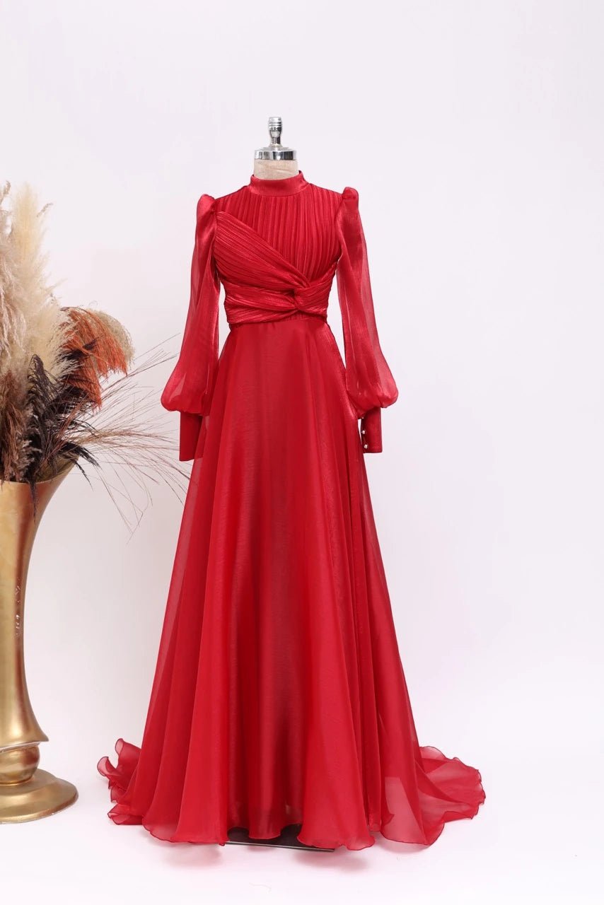 Naz Abiye - FioraofDress - tesettur - abiye - 38 - Kırmızı - hijab - evening - dress