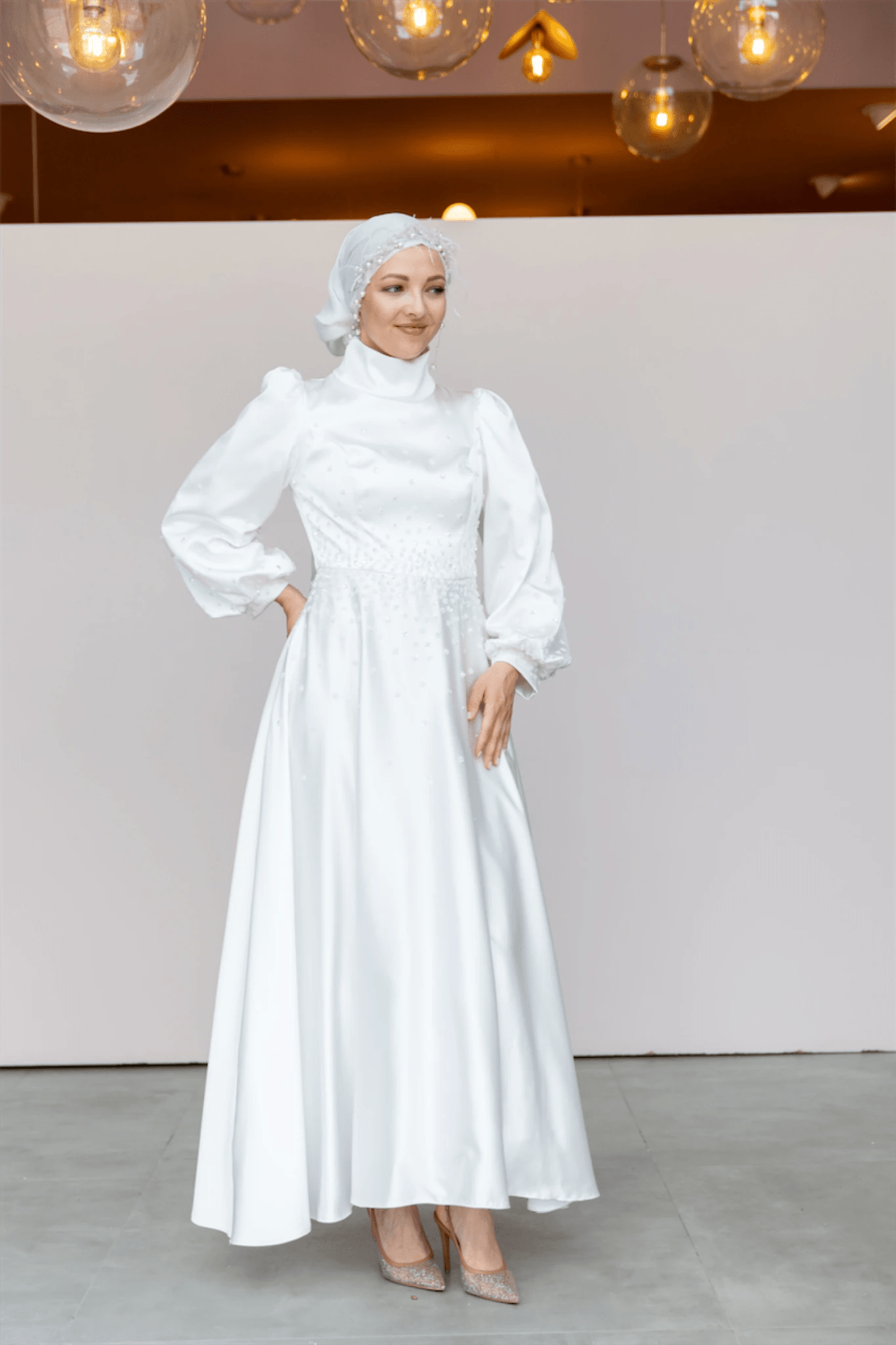 Neck Tesettür Abiye - FioraofDress - tesettur - abiye - 46 - Beyaz - hijab - evening - dress