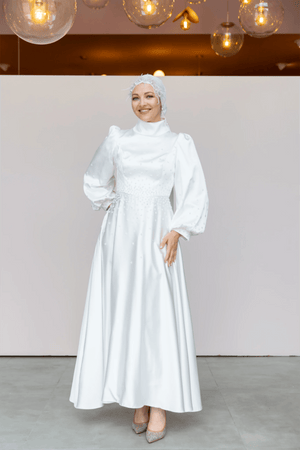 Neck Tesettür Abiye - FioraofDress - tesettur - abiye - 46 - Beyaz - hijab - evening - dress