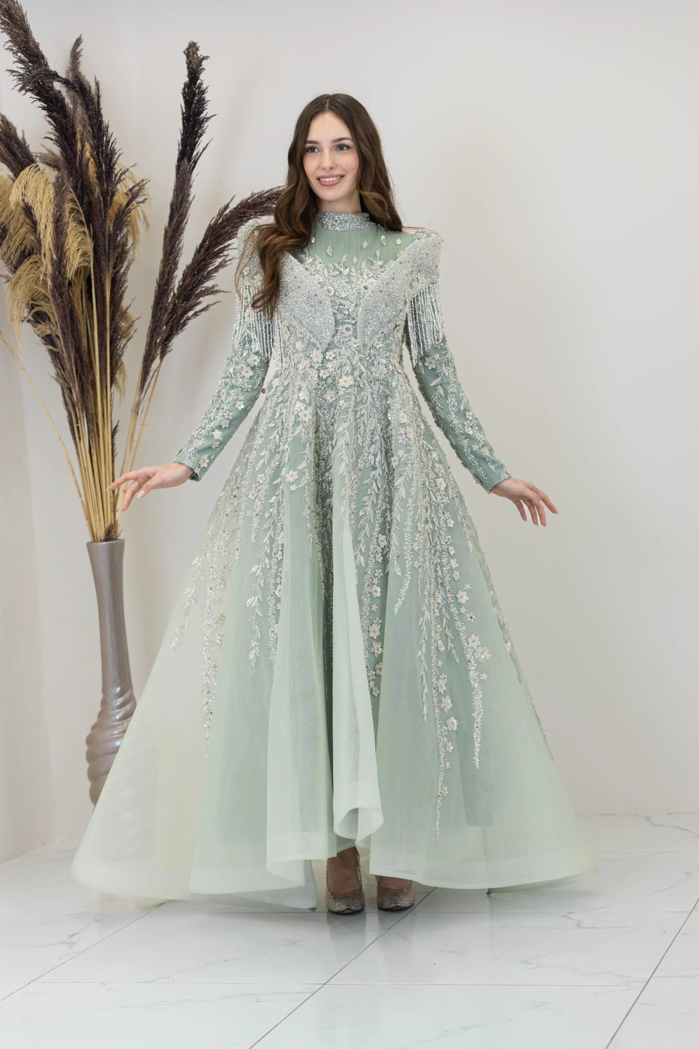 Omuzları V Drape Asel Tesettür Abiye - FioraofDress - tesettur - abiye - çagla - 38 - hijab - evening - dress