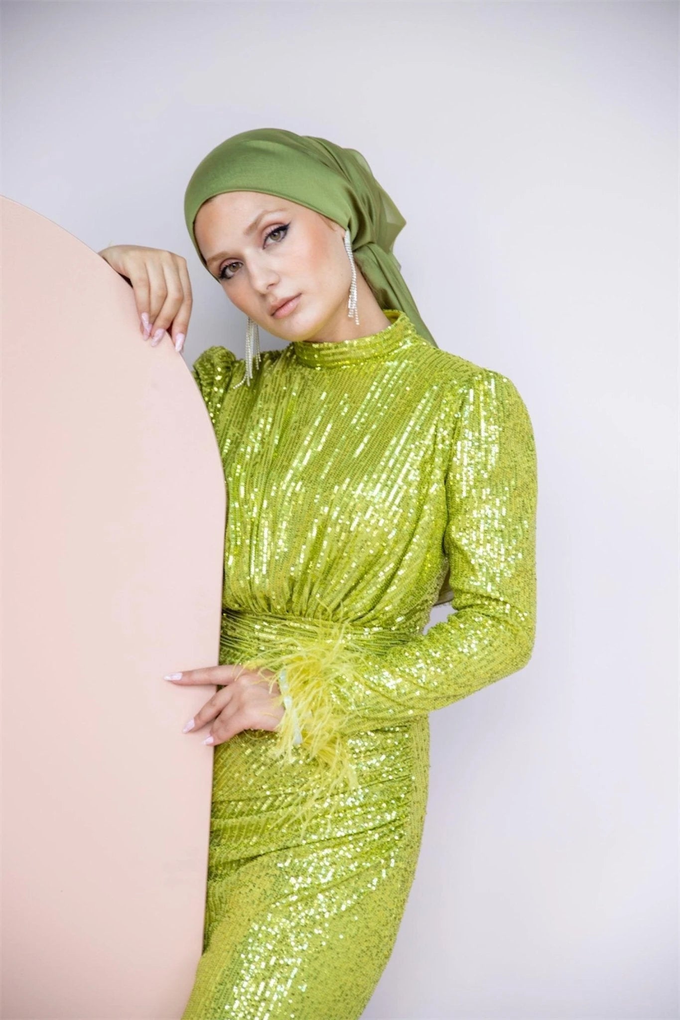 Payetli Drape Detay Tesettür Abiye - FioraofDress - tesettur - abiye - 46 - lacivert - hijab - evening - dress