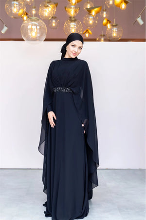 Pelerin Tesettür Abiye - FioraofDress - tesettur - abiye - 40 - SİYAH - hijab - evening - dress