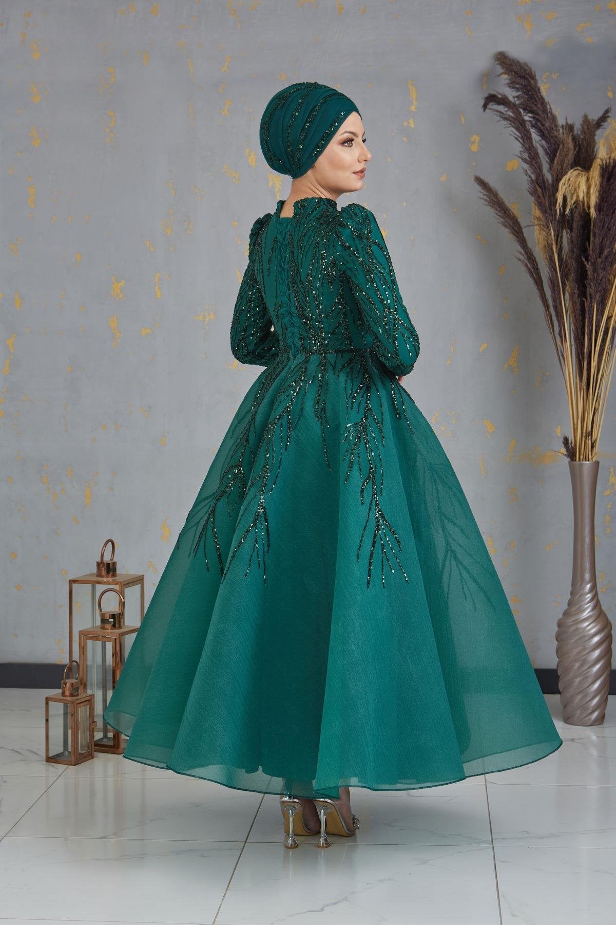 Prenses Tesettür Abiye - FioraofDress - tesettur - abiye - zümrüt - 38 - hijab - evening - dress